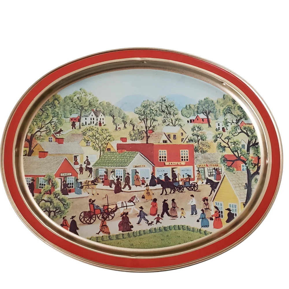 Vintage Sunshine Biscuits Tin Tray Plate Shopping on Main Street Melvin Bolstad - Picture 15 of 15
